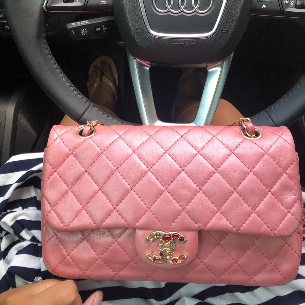 Chanel Bag in Iridescent Pink Leather w/Jewels